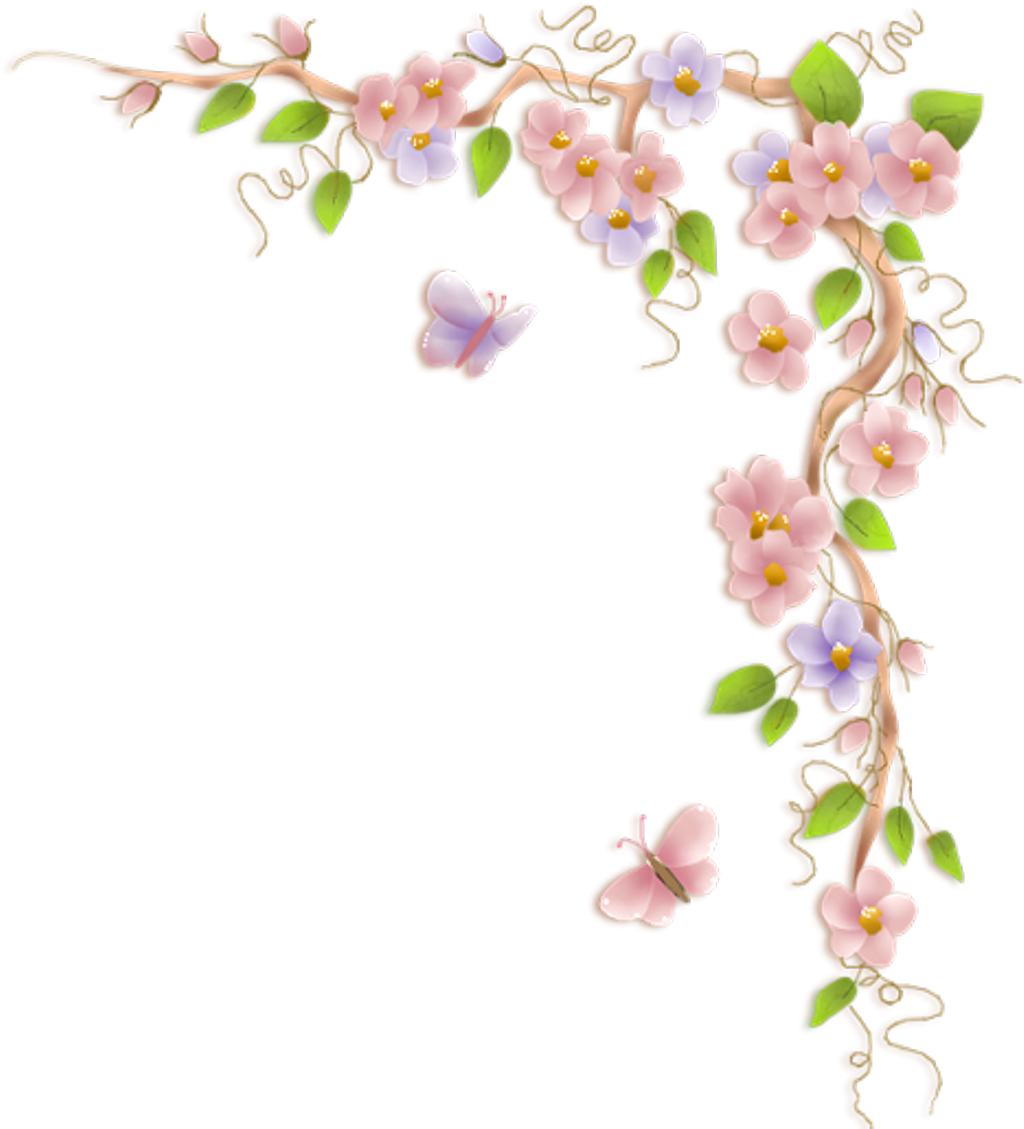 #corner #pink #flowers #pastels #ourple #butterfly Clipart (1024x1129), Png Download