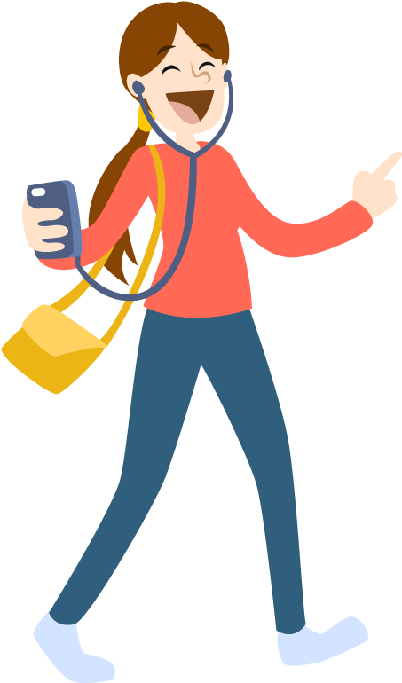 Cartoon Woman Listening To Music With Earphones 1designshop - Woman Listening To Music Cartoon Clipart (460x800), Png Download