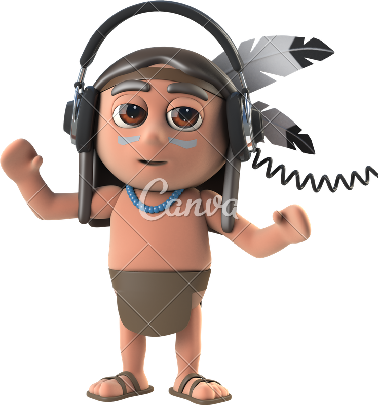 D Funny Indian Character Wears Headphones - Native American Question Mark Clipart (746x800), Png Download