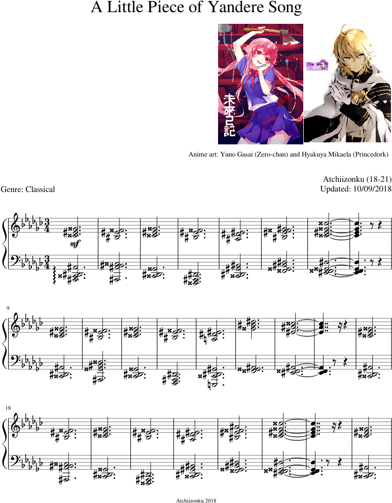 A Little Piece Of Yandere Song Sheet Music For Piano Clipart (850x1100), Png Download
