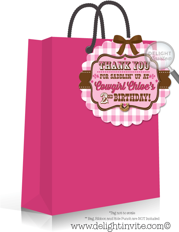 Pink Checkered Cowgirl Birthday Favor Tags Clipart (614x796), Png Download