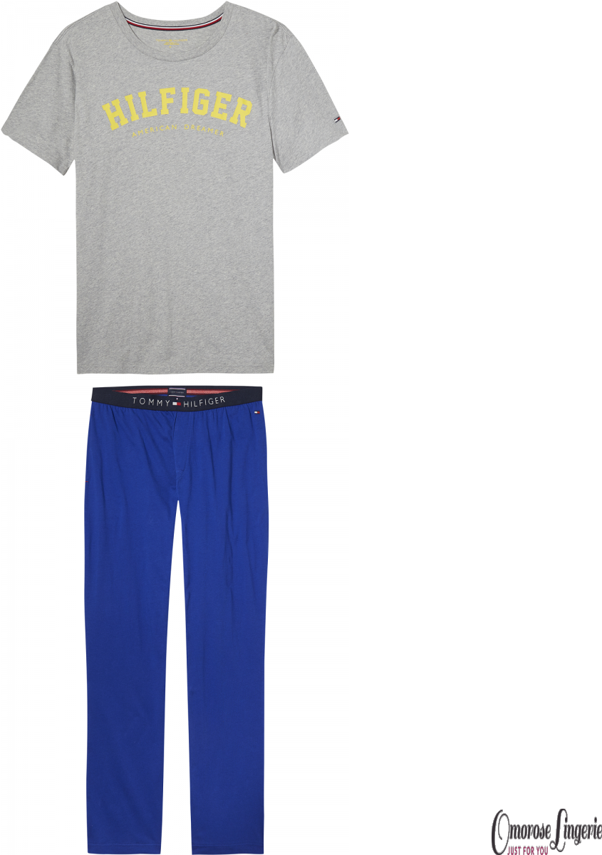 Tommy Hilfiger Short Sleeve Logo Pyjama Set In Grey - Pajamas Clipart (1200x1200), Png Download