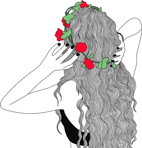 Outline, Flowers, And Art Image - Girl Drawing Clipart (500x623), Png Download