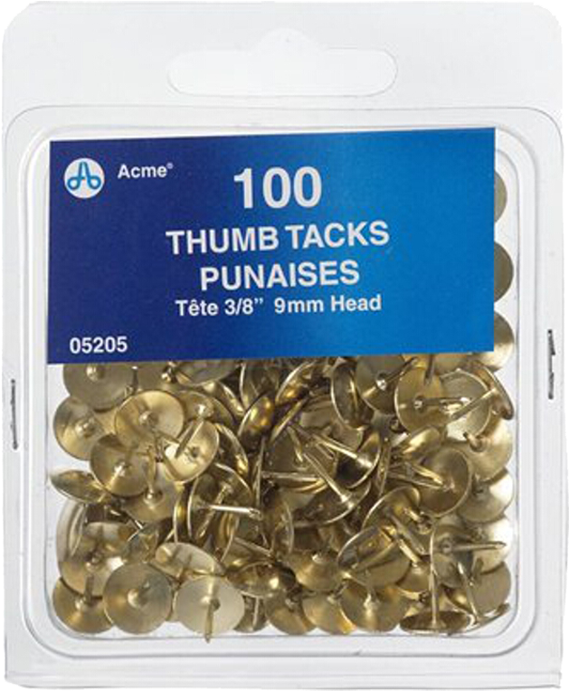 Acme United Thumb Tack 3/8" Head, Pack Of - Brass Clipart (850x850), Png Download
