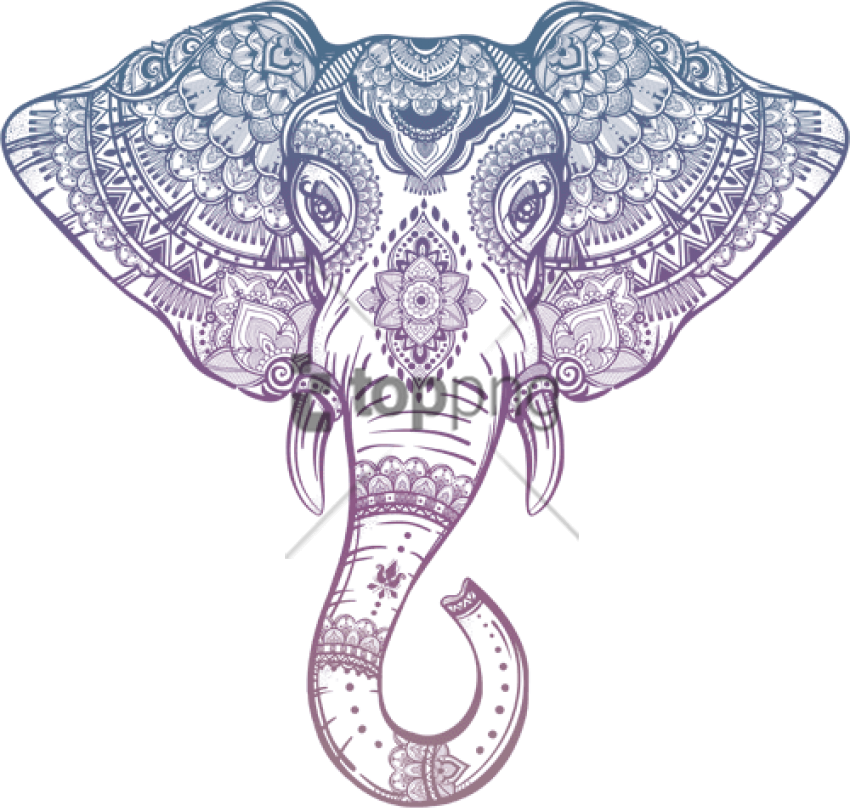 Free Png Tribal Elephant Head Outline Png Image With - Elephant Drawing Clipart (850x811), Png Download
