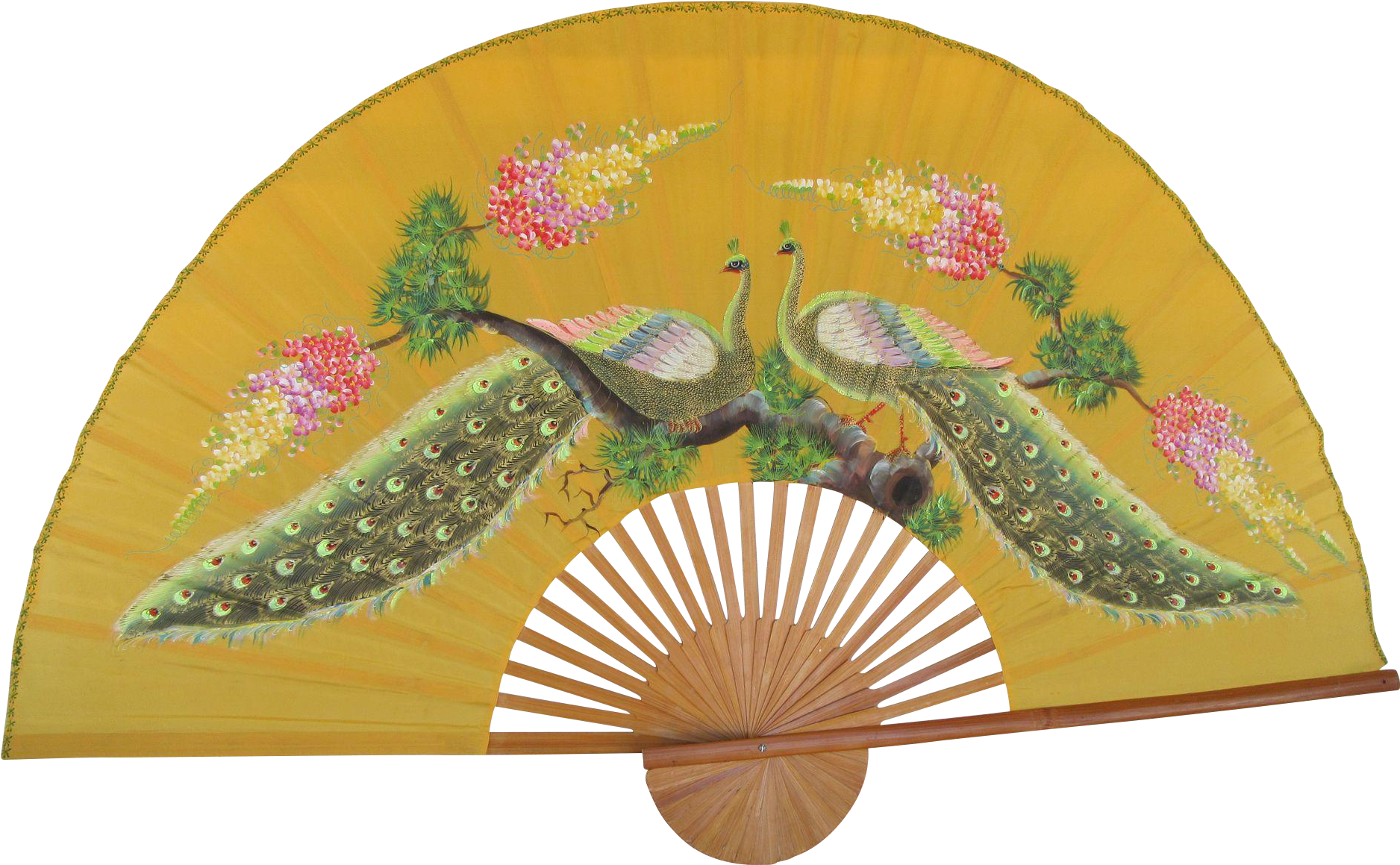 Chinese Hand Painted Peacock Fan Bamboo Frame Found Clipart (1875x1875), Png Download