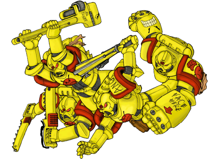 Which Is Mostly Yellow Red Graffiti Of An Angry Marine - Warhammer 40k Angry Marine Clipart (707x547), Png Download