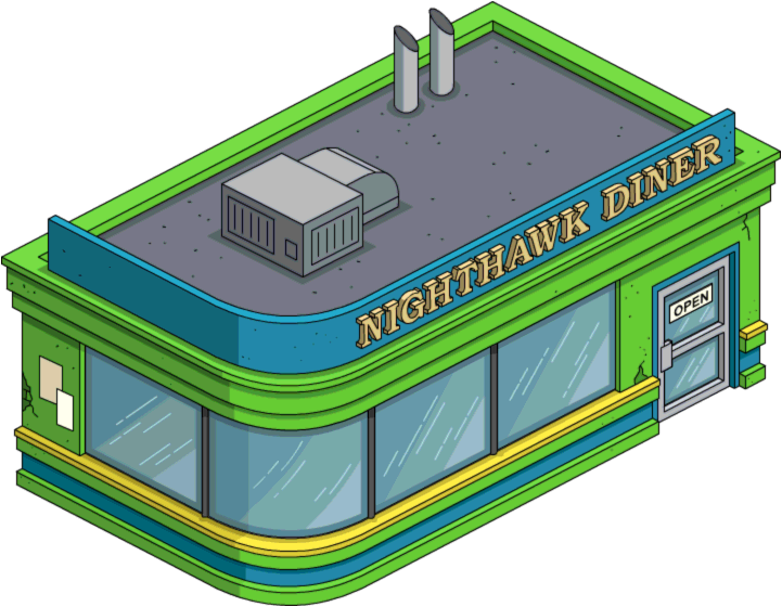 Build, Tapped Out Nighthawk Diner - Simpsons Nighthawks Clipart (721x560), Png Download