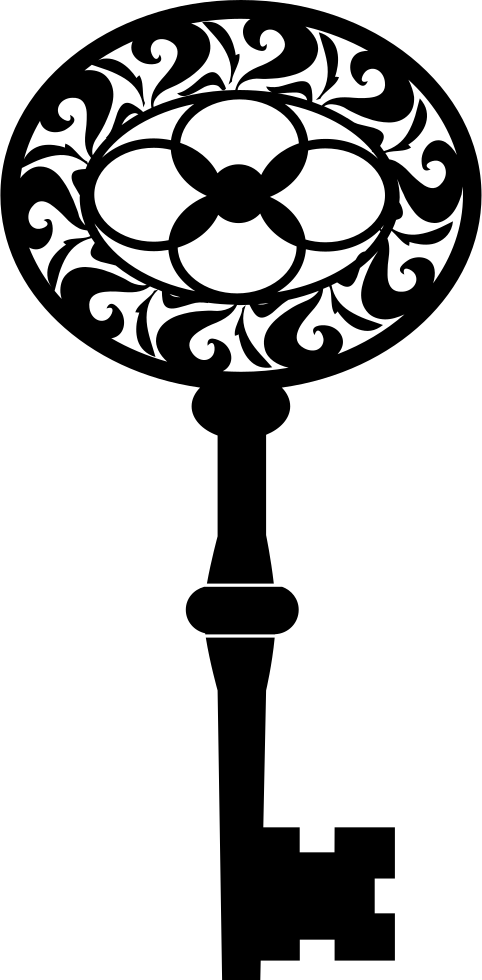 Vintage Oval Key Shape With Floral Design Comments - Icon Clipart (482x980), Png Download