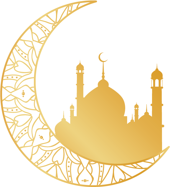 Religion Islam Golden Moon Religious Motifs Transprent - Gold Eid Moon Png Clipart (577x634), Png Download