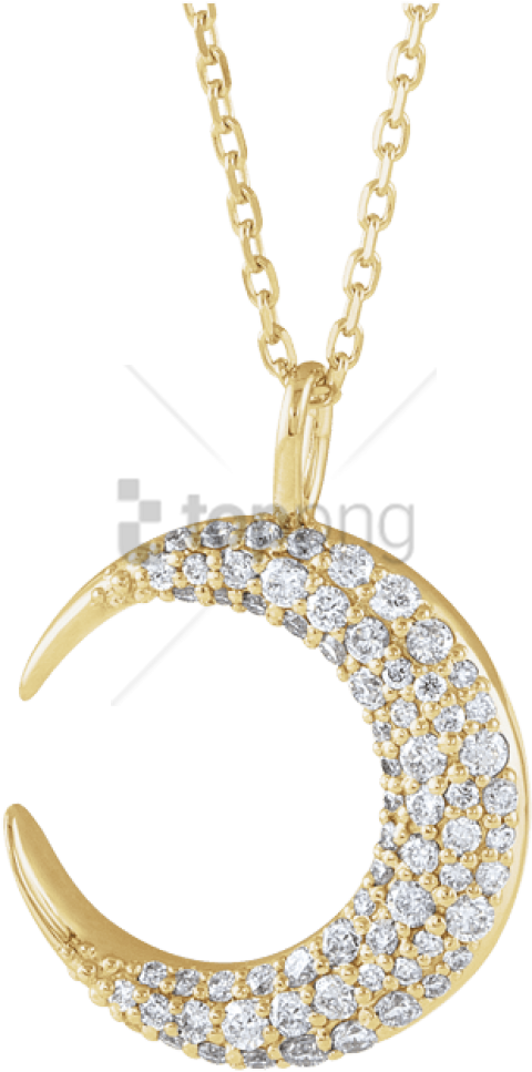 Free Png 14k Yellow Gold 1/3 Ctw Diamond Moon Necklace - Necklace Clipart (480x967), Png Download
