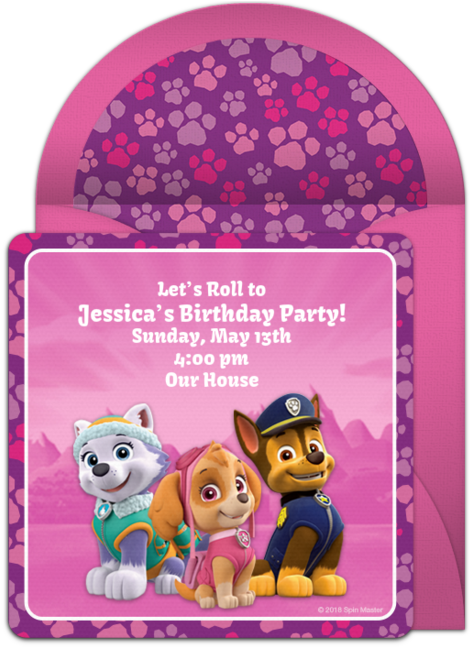 Paw Patrol Skye & Friends Online Invitation - Cartoon Clipart (650x650), Png Download