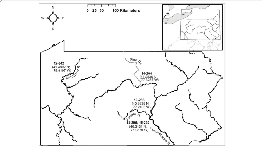 Geographic Origin Of The Five Largemouth Bass Virus - Map Clipart (850x478), Png Download