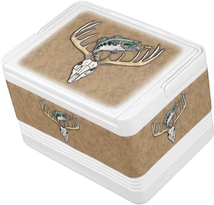 Jumping Largemouth Bass Over Antlers Deer Skull Cooler - Bigfoot Coolers Clipart (781x847), Png Download