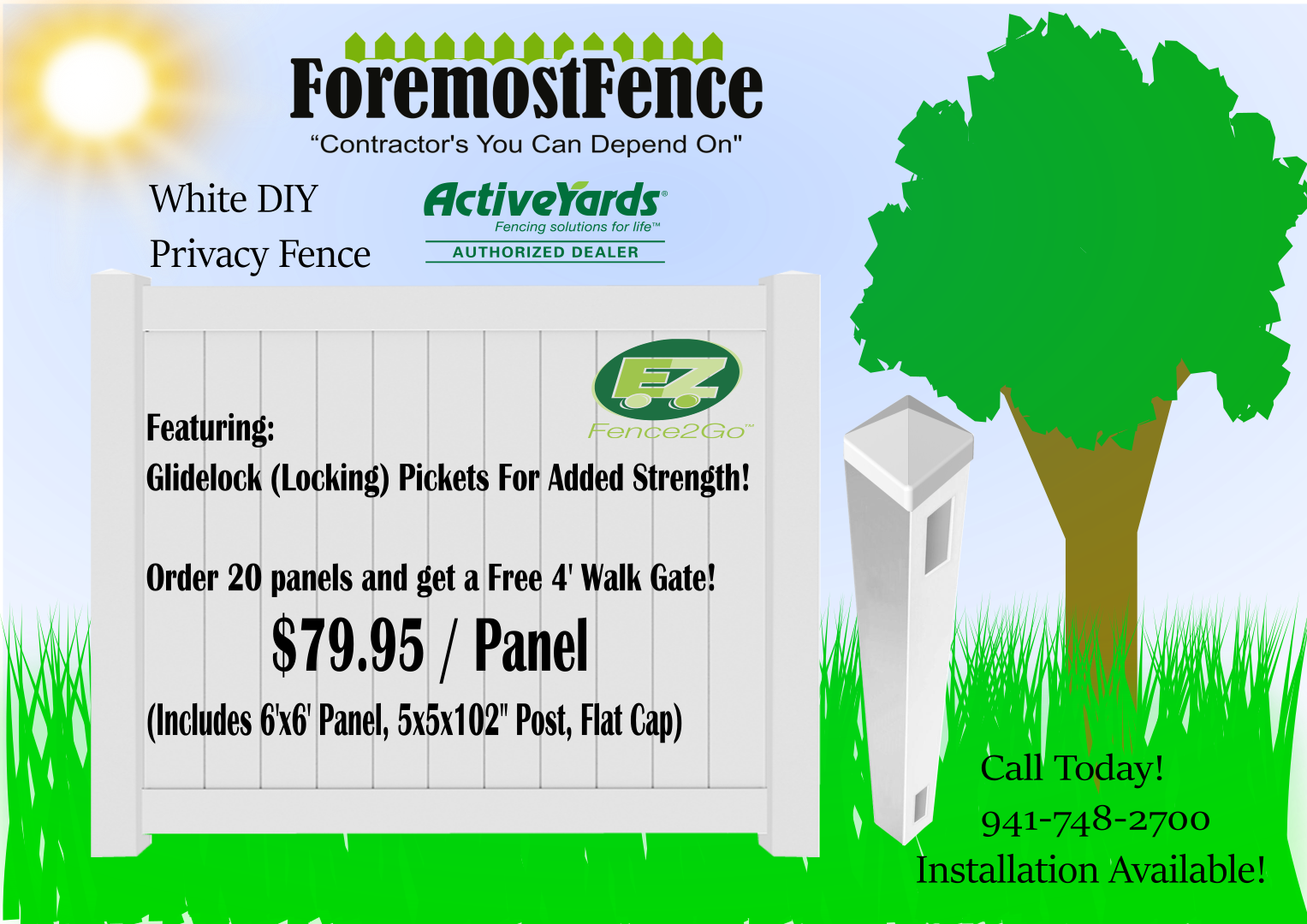 White Vinyl Fence Sarasota - Tree Clipart (1527x1080), Png Download