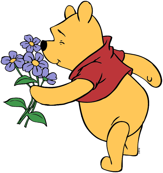 Pooh Cartoon Transparent - Winnie The Pooh Smelling Flowers Clipart (542x576), Png Download