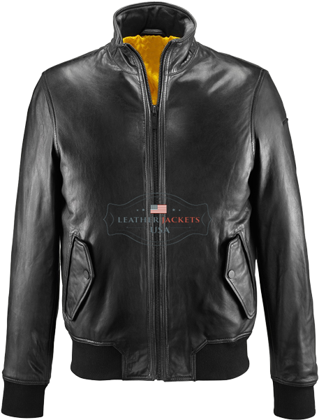 Funnel Neck Black Bomber Leather Jacket - Luxury Leather Jacket Clipart (600x600), Png Download