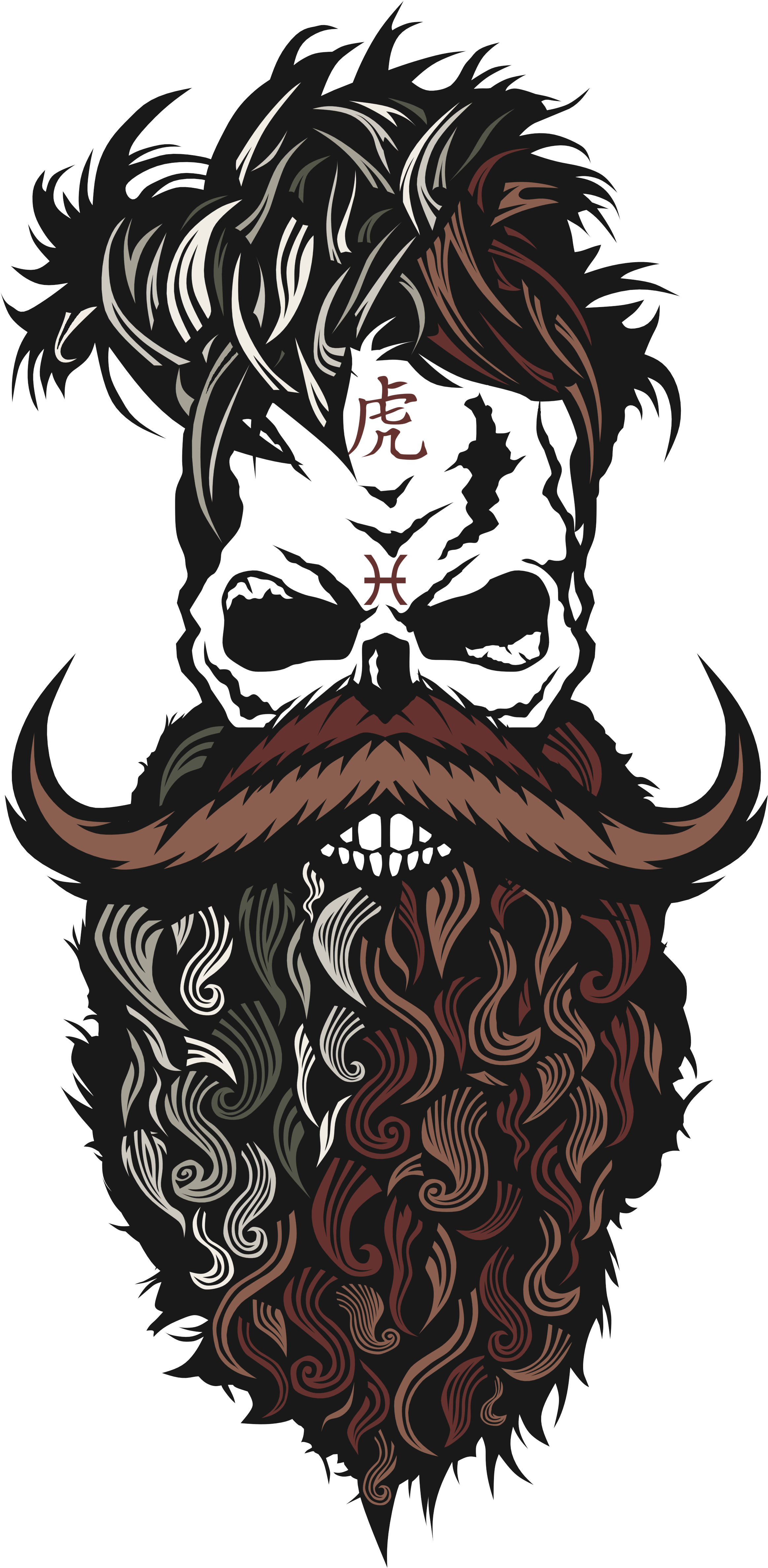 Tee-shirt Tete De Mort Hipster Crane Skull Barbu Beard - Illustration Clipart (2424x4848), Png Download