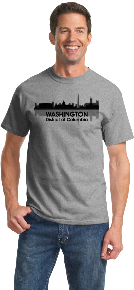 Unisex Grey Washington, Dc City Skyline T-shirt - Port And Company Essential Tee Clipart (670x1005), Png Download
