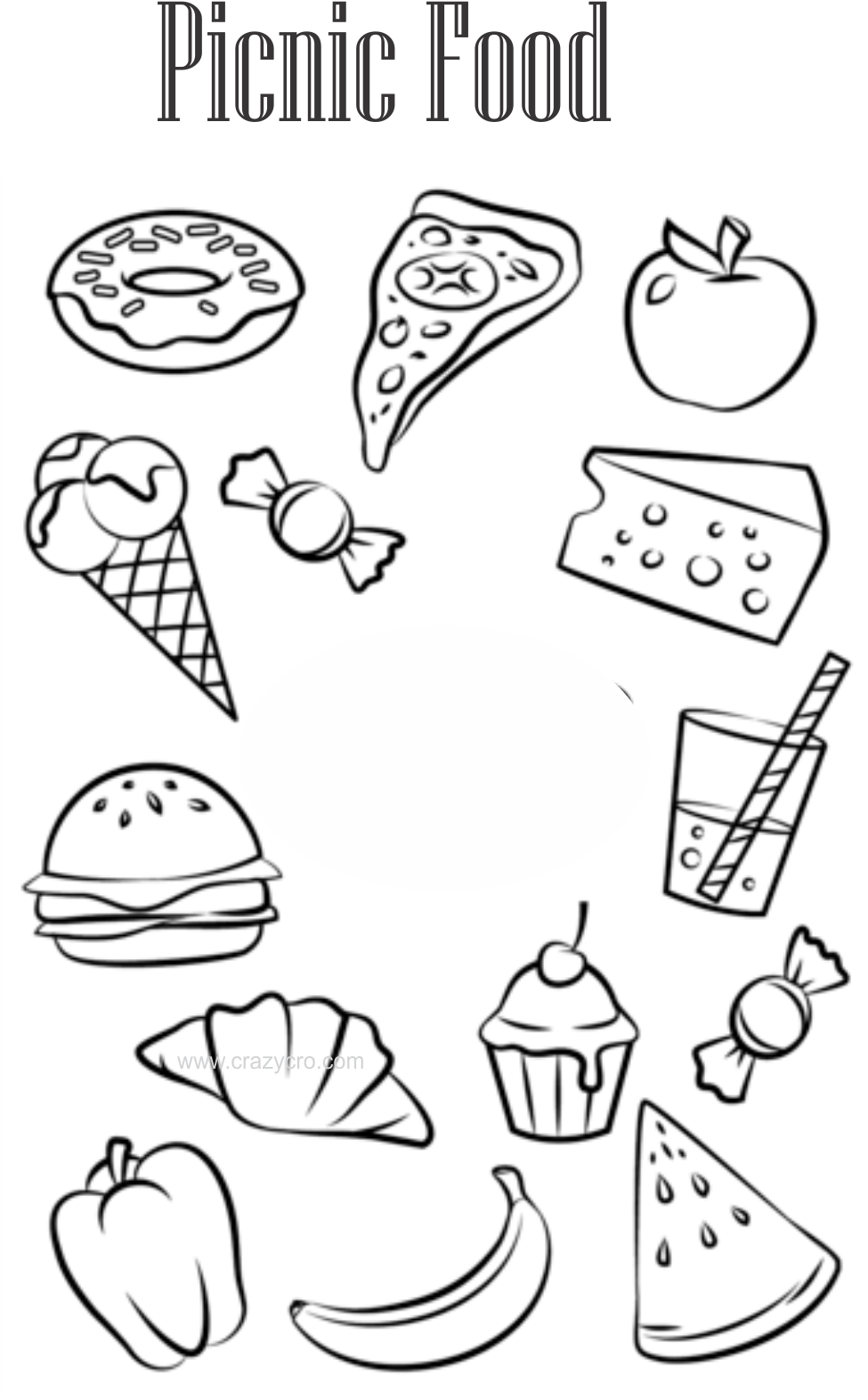 Picnic Food Coloring Pages - Printable Colouring Pages Food Clipart (1200x1697), Png Download