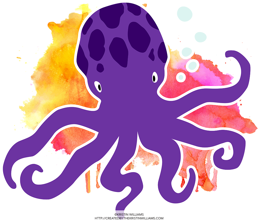 Purple Watercolor Octopus Illustration - Octopus Clipart (1000x859), Png Download