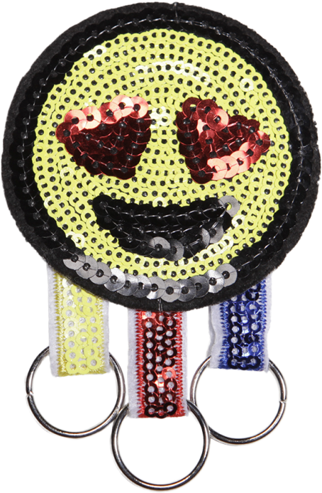 Sequin Smile Round Face With Heart In Eyes Patch With - Keychain Clipart (780x780), Png Download