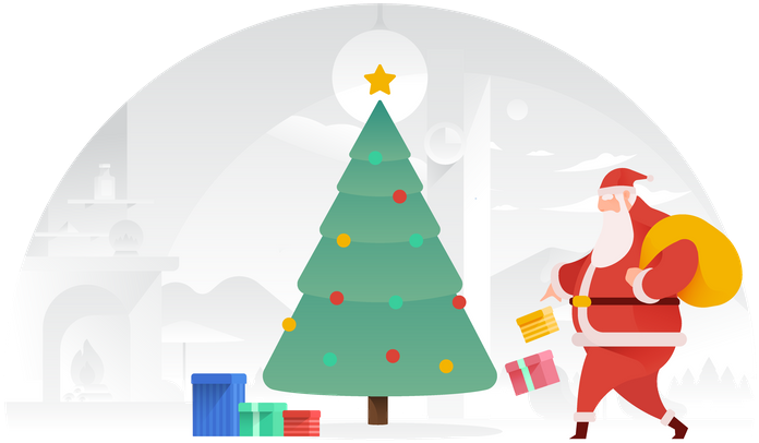 Premium Santa Claus Putting Presents Under The Tree - Christmas Tree Clipart (1013x450), Png Download