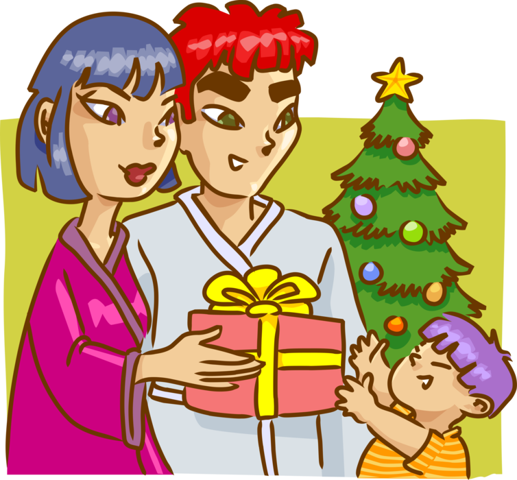 Vector Illustration Of Family On Christmas Morning - Cartoon Clipart (754x700), Png Download