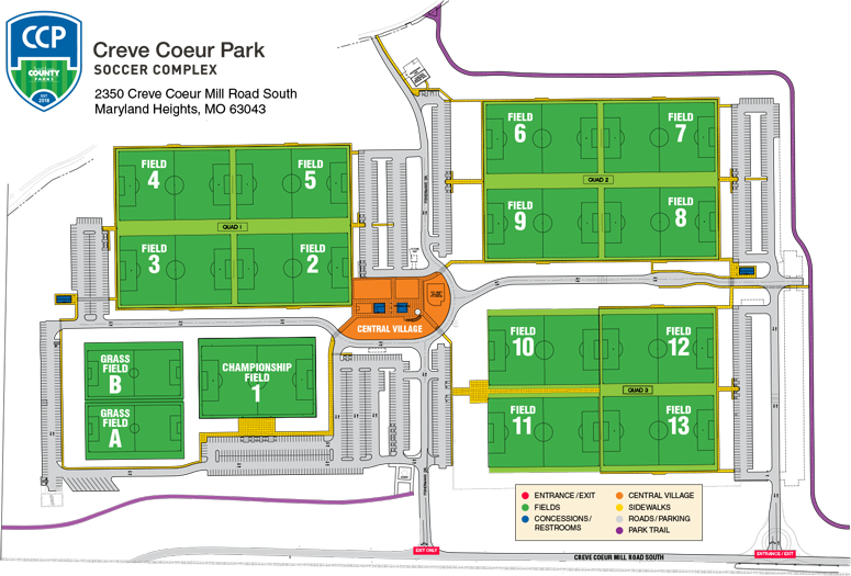 Creve Coeur Park Soccer Complex - Creve Coeur Park Soccer Complex Map Clipart (775x525), Png Download