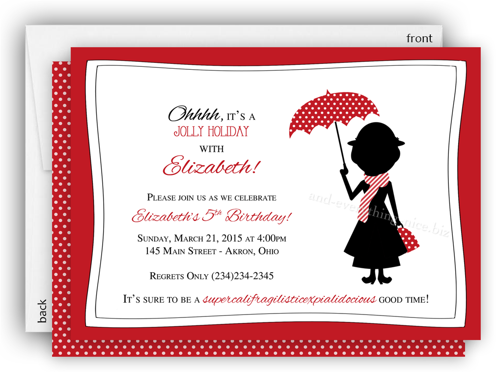 Mary Poppins Party Invitation • Baby Shower Birthday - Mary Poppins Birthday Invitation Clipart (1010x757), Png Download