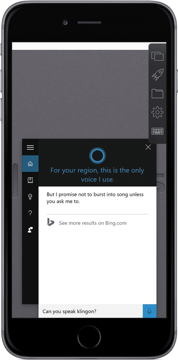 Fig 5 Cortana Win10 Klingon - Smartphone Clipart (871x1500), Png Download