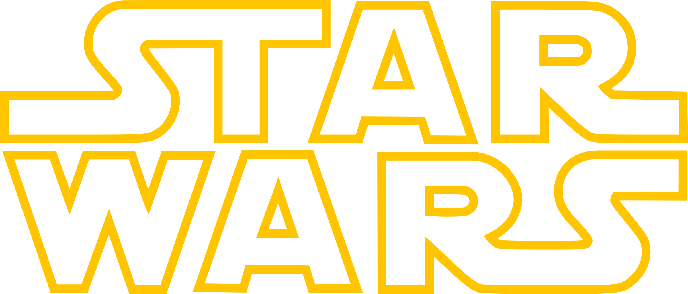 Star Wars Logo Png Transparent - Star Wars Logo Outline Clipart (2400x1027), Png Download
