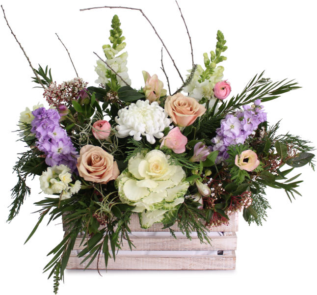 Vintage Pastel Crate - Crate Flower Png Clipart (656x600), Png Download