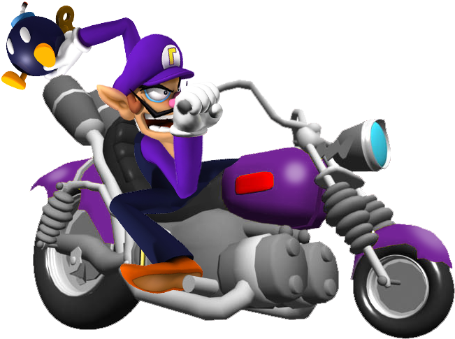 Waluigi Throwing An Bomb-omb In The Wario Bike - Warios Motorbike Clipart (694x527), Png Download