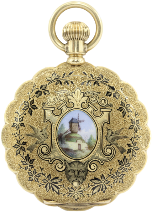 18k Gold Enamel 1883 Pocket Watch By Western Watch - Chain Clipart (1024x683), Png Download