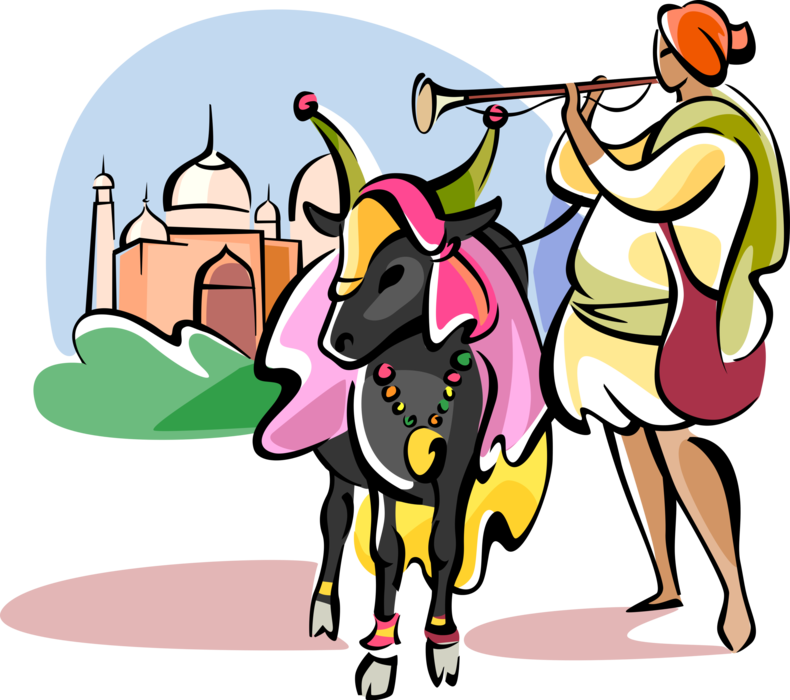 Vector Illustration Of Hinduism Sacred Cow At Taj Mahal - Sacred Cow India Png Clipart (790x700), Png Download