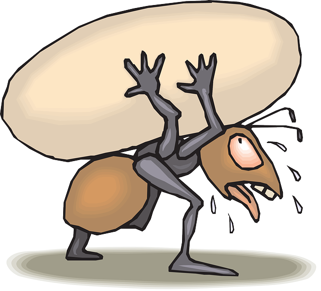 Ant Brown Carrying Egg White Tired Hard Working - Hard Working Ant Cartoon Clipart (640x580), Png Download