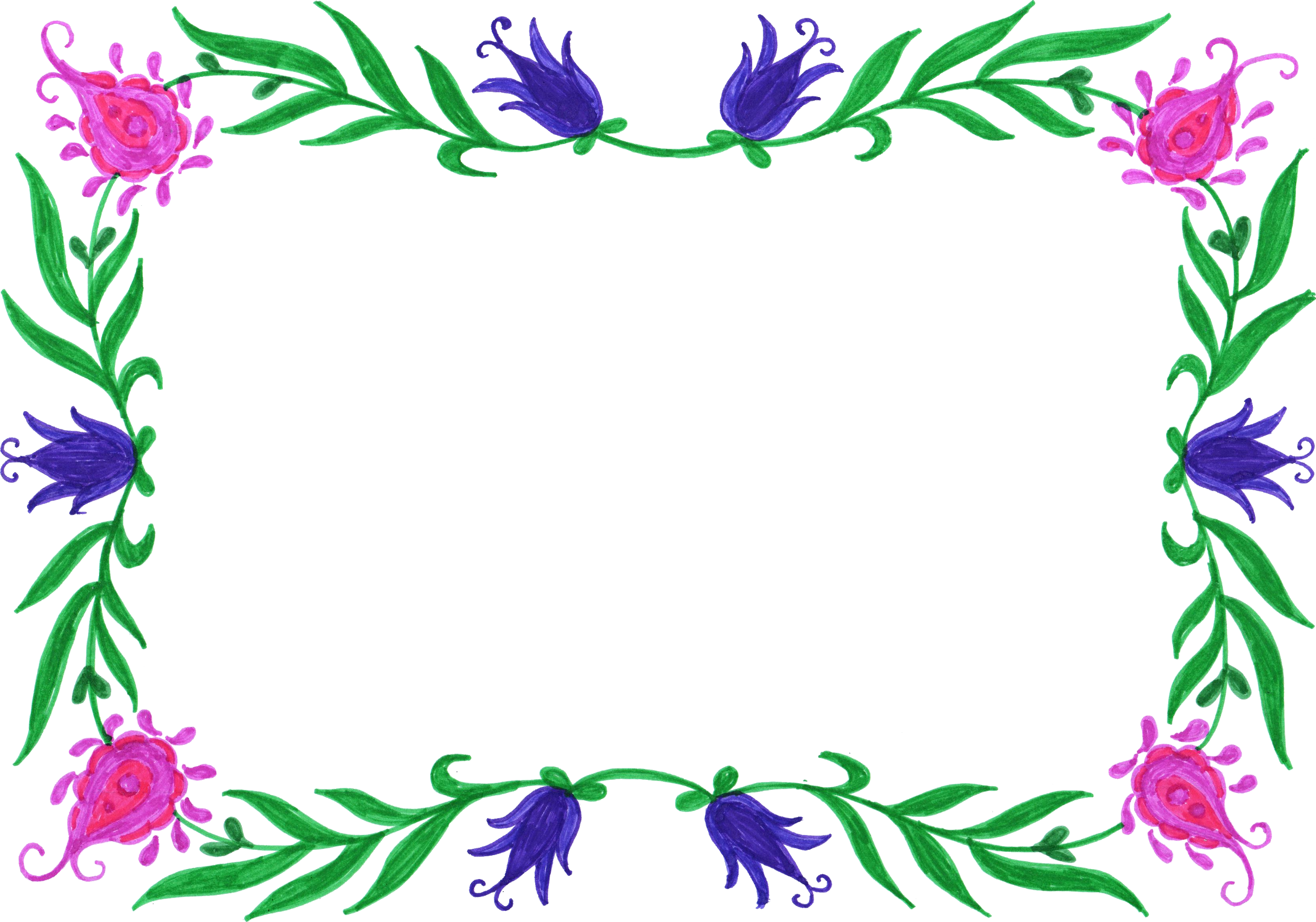 6 Flower Frame Colorful Rectangle Clipart (2481x1738), Png Download