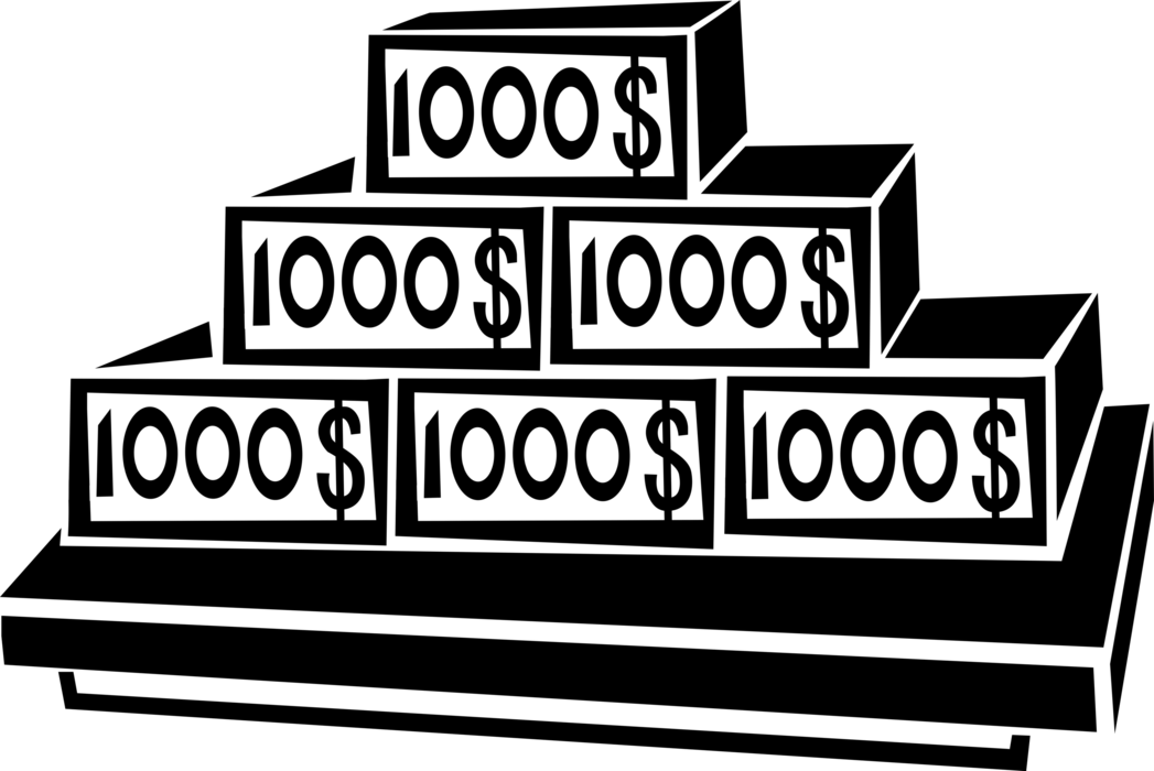 Vector Illustration Of Financial Concept Stack Of $1000 Clipart (1047x700), Png Download