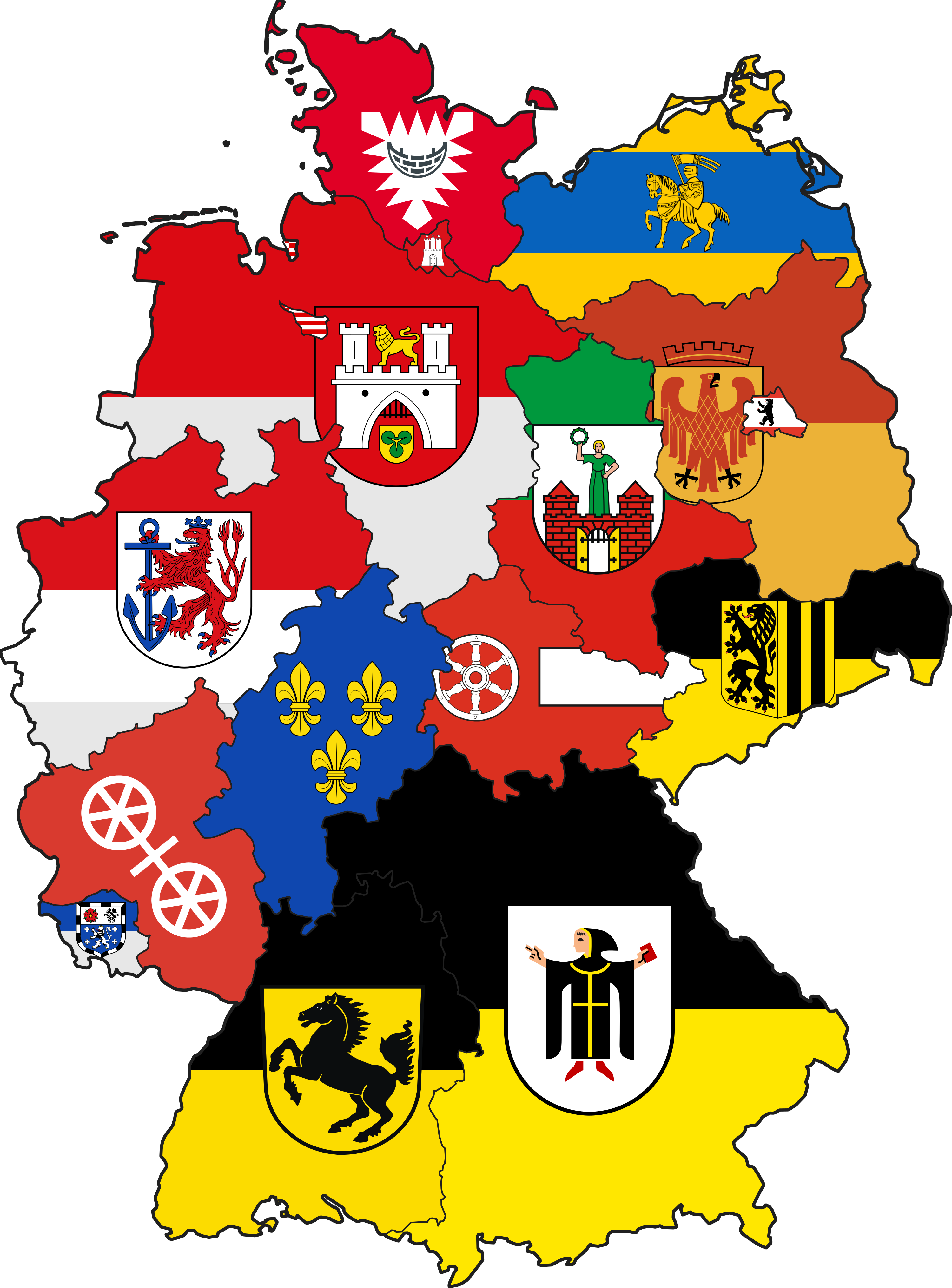 Flags Of State Capitals Oc X Mapporn - Maps Of Germany States Of Flags Clipart (3000x4059), Png Download