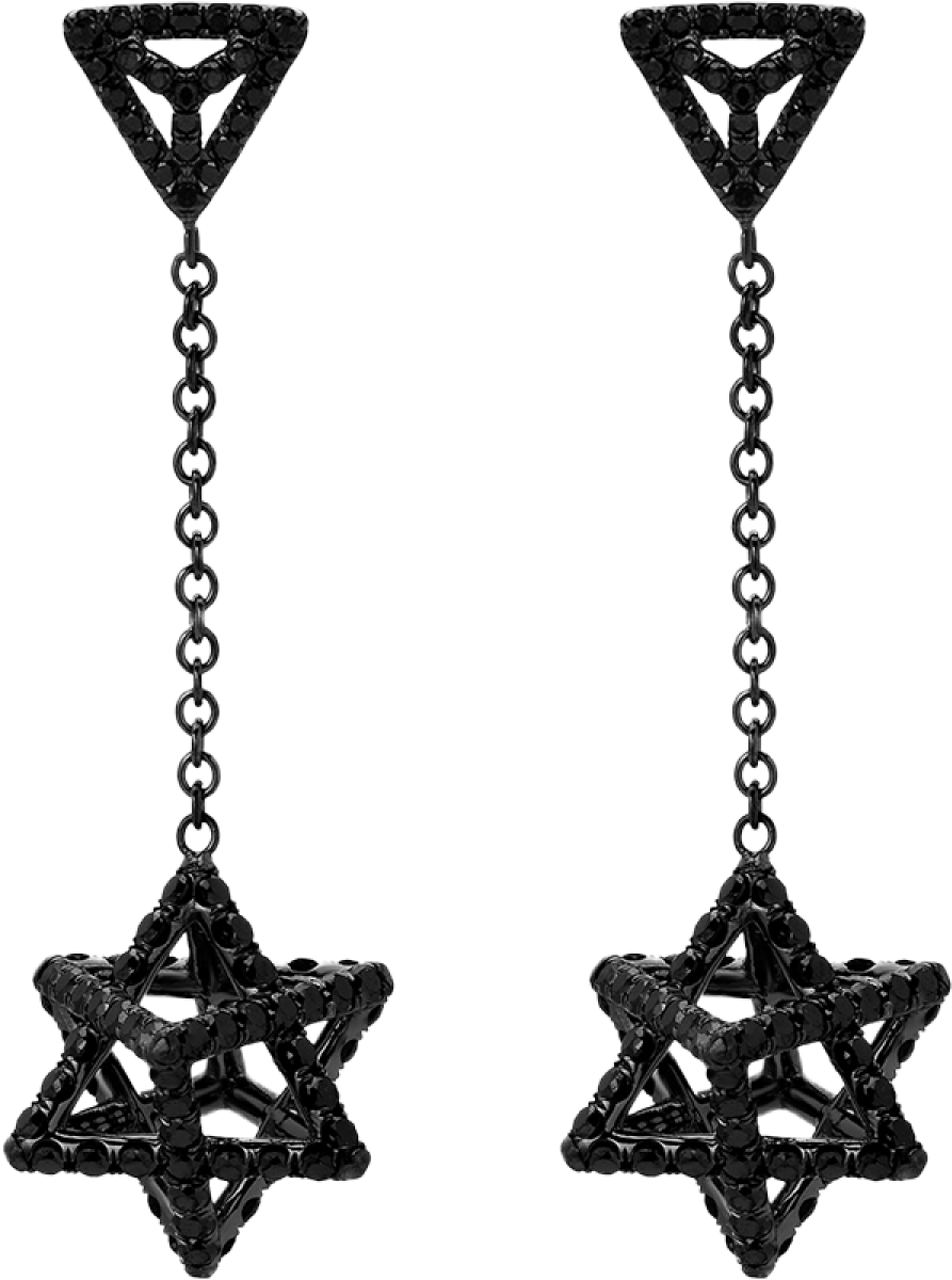 Merkaba Light Black Platinum Drop Earrings With Black - Earrings Clipart (1200x1200), Png Download