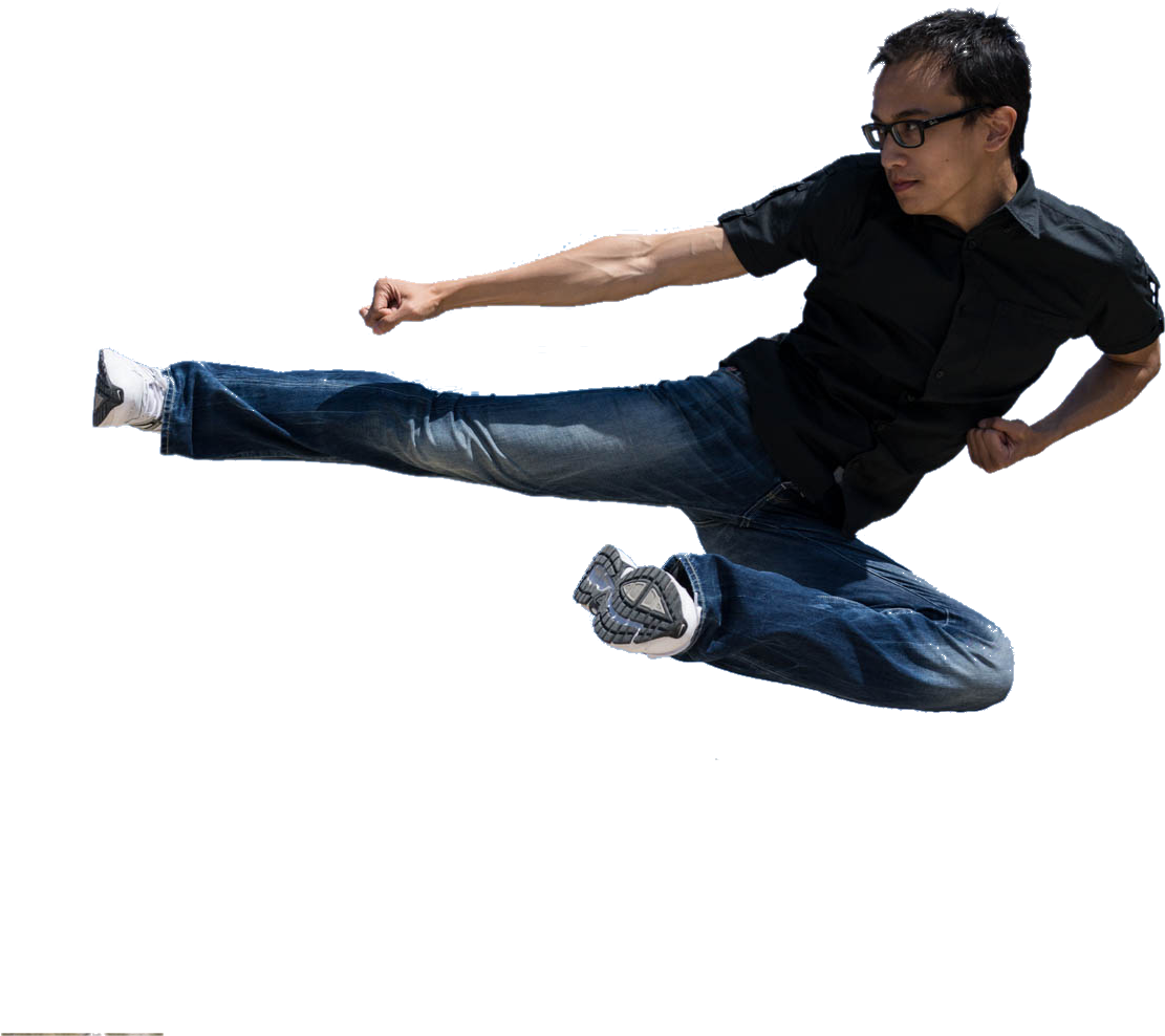 Man Jumping In A Kicking Position - Man Kicking Clipart (1731x1154), Png Download