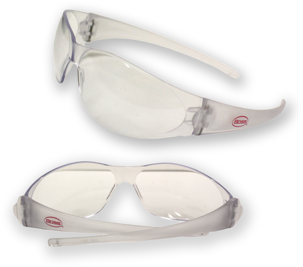 Boss® Lightweight Wrap Around Safety Glasses Clear - Reflection Clipart (1124x1148), Png Download