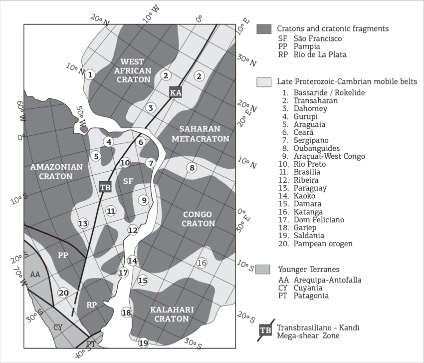 Outline Of The Transbrasiliano Kandi Mega Shear Zone - Atlas Clipart (850x727), Png Download