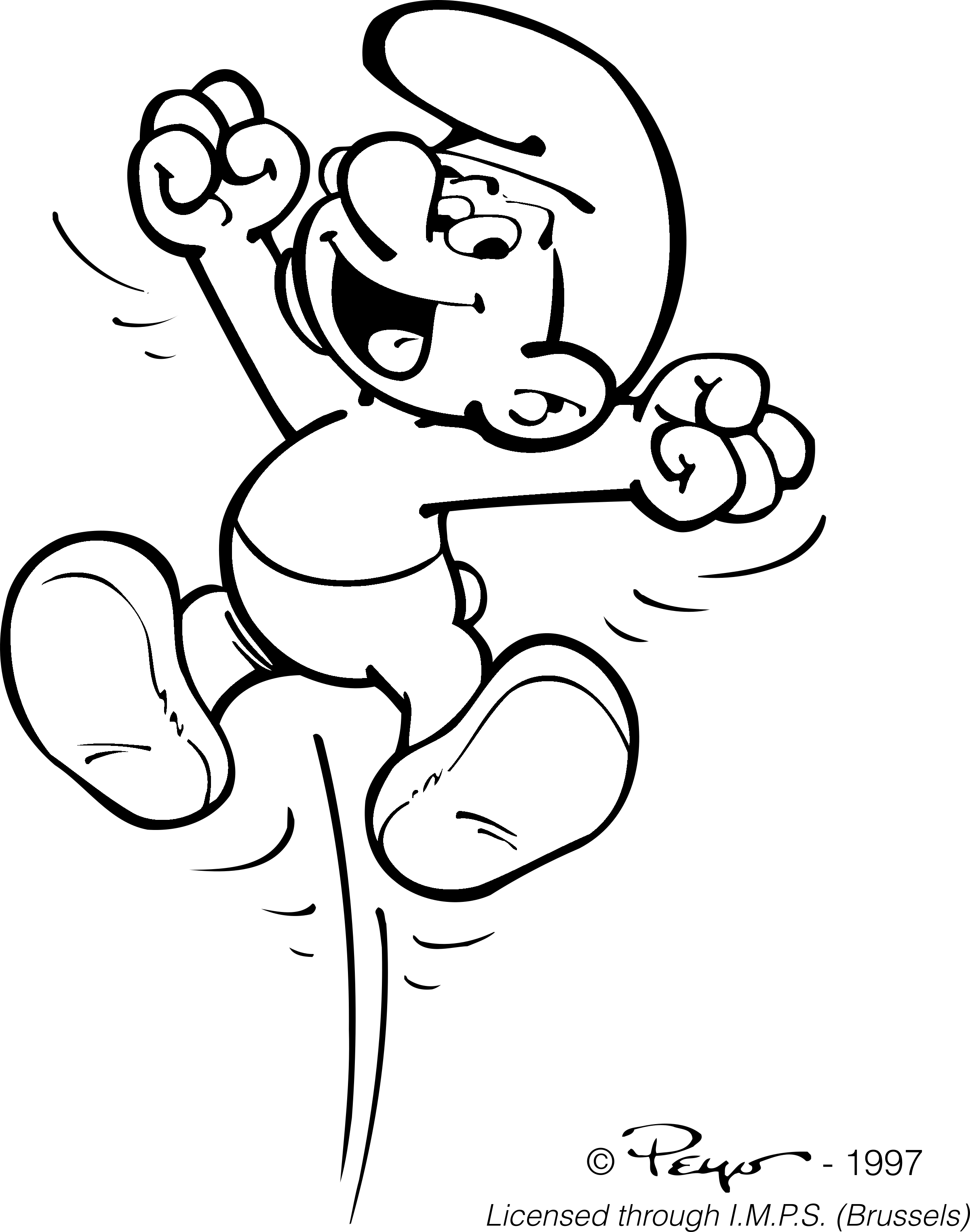 Smurf Logo Black And White - Happy Smurf Clipart (2400x3049), Png Download