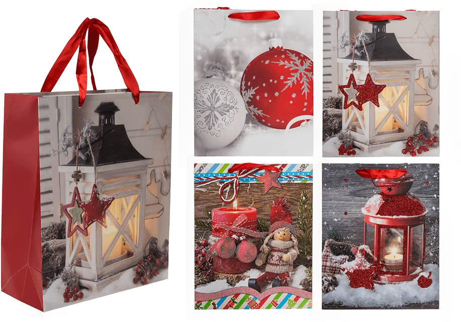 Paper Gift Bag With Christmas Decor - Christmas Ornament Clipart (945x709), Png Download