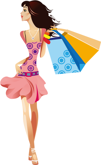 Shopping Girl Woman Clip Art - Cartoon Shopping Girl Groups - Png Download (702x718), Png Download