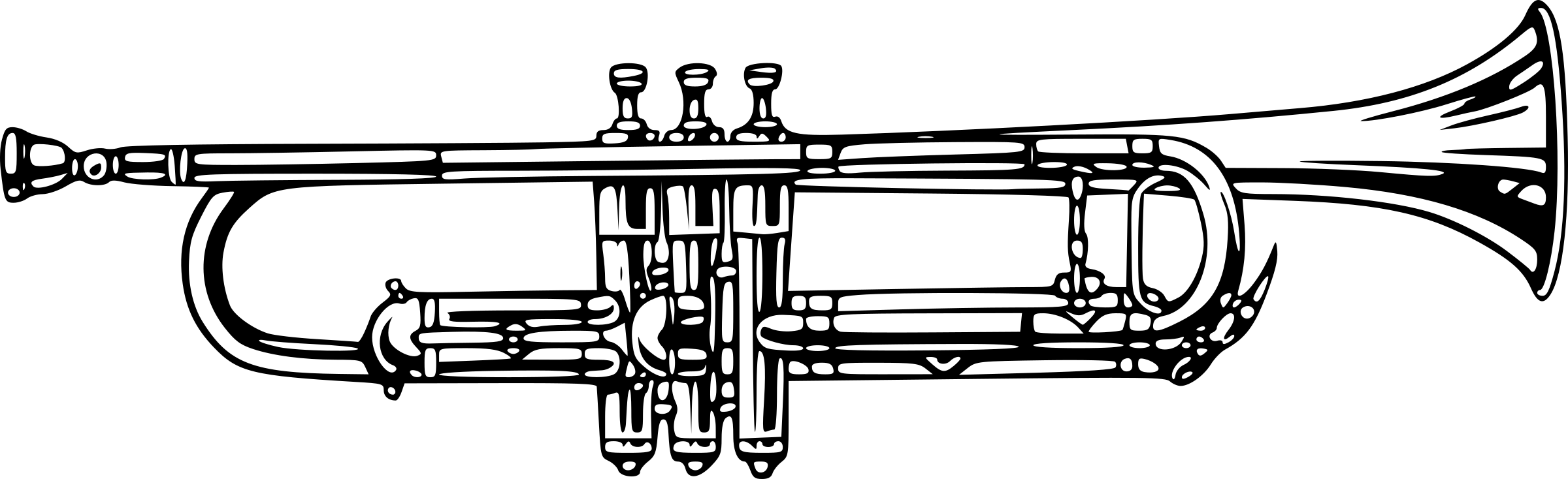 Clip Black And White Download Cornet Big Image Png - Trumpet Black And White Clipart Transparent Png (2400x734), Png Download