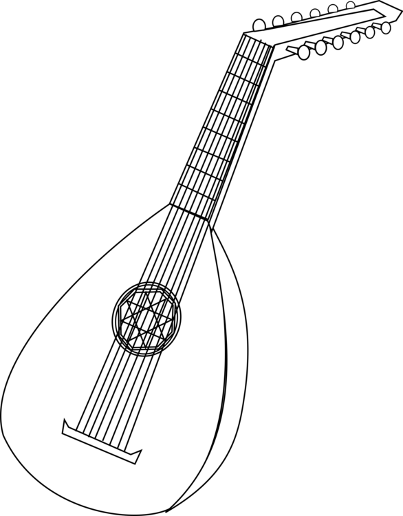 Musical Instruments Lute Coloring Book String Instruments - Drawing Of A Lute Clipart (586x750), Png Download