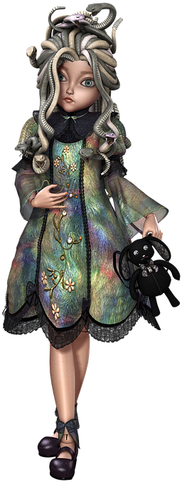 Doll, Girl, Snake, Toy, Pose, 3d, Png - Girl Clipart (526x720), Png Download